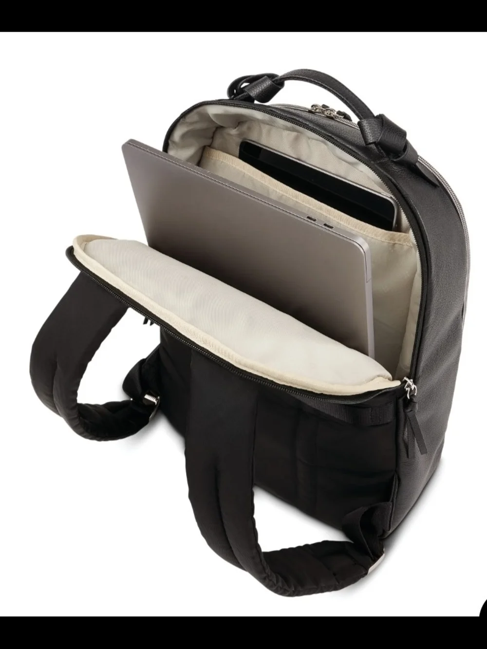 Samsonite Black Leather Backpack with Silver Zippers 14